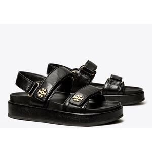 Tory Burch Kira Sport Sandal Black Leather Sz 7.5 $300 MSRP